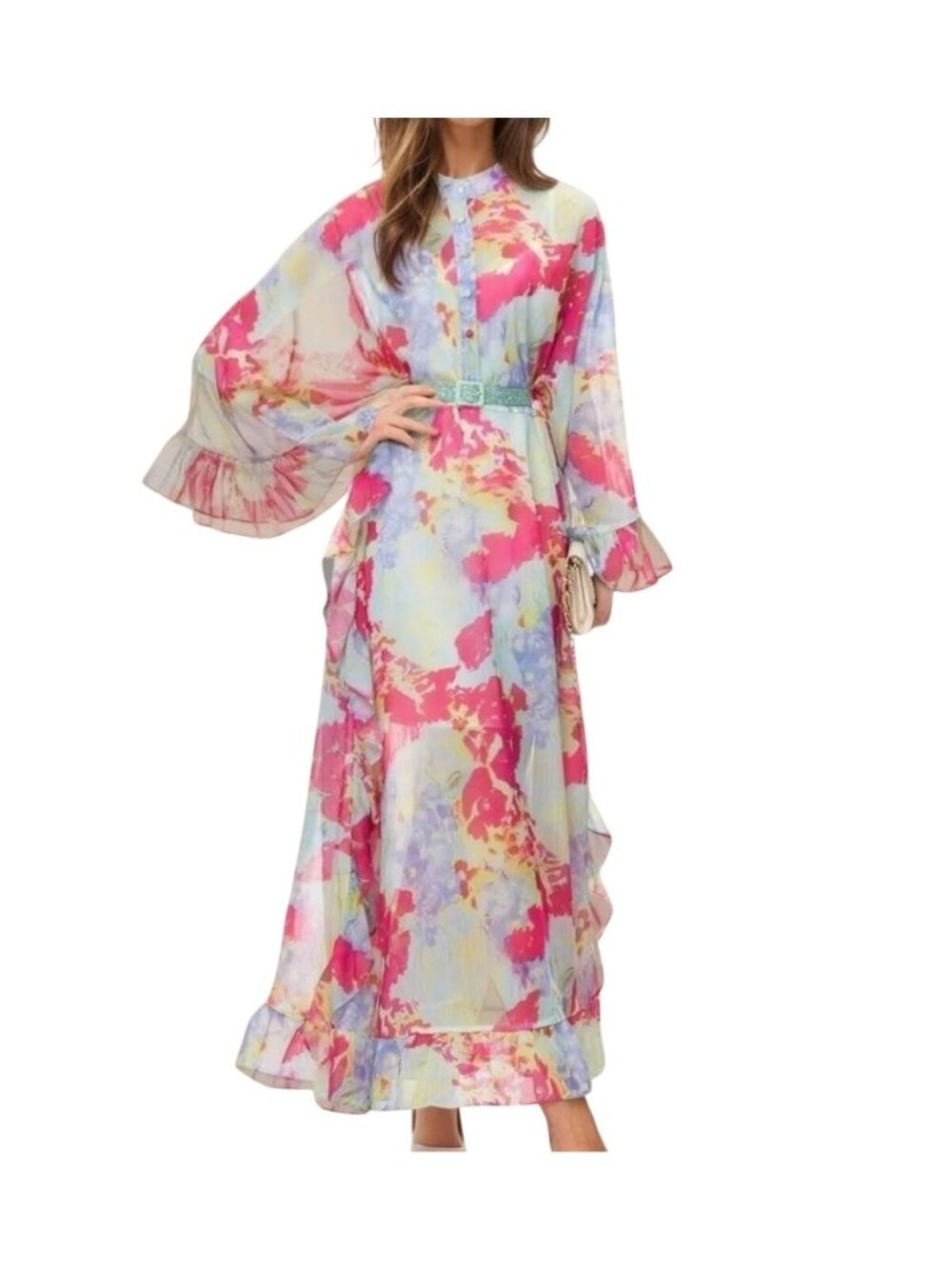 NWT Beulah Style Floral Crinkle Maxi Dress Size S Cotton Blend MSRP $199